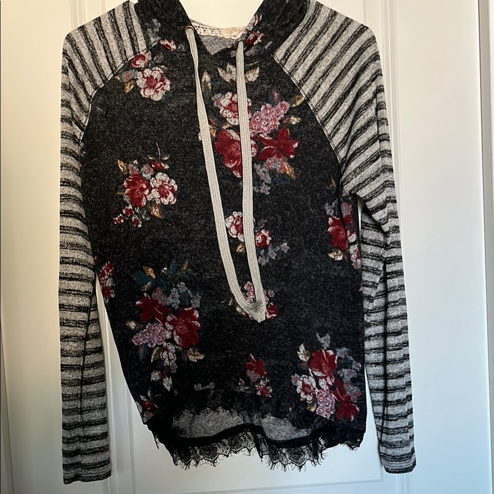 Floral and Striped Hoodie